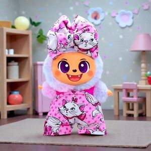 Pink and Purple Doll Outfit for 17cm with Cat Design- Doll Excluded